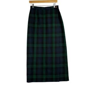 Vintage Casual Corner Annex Midi Wrap Pencil Skirt Womens 6/28 Green Blue Plaid